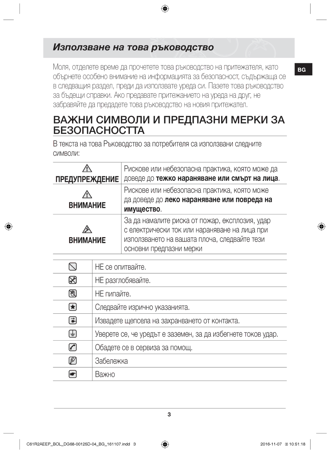 Samsung C61R2AAST/XEH, C61R2AAST/BOL manual Важни символи и предпазни мерки за безопасността, Използване на това ръководство 