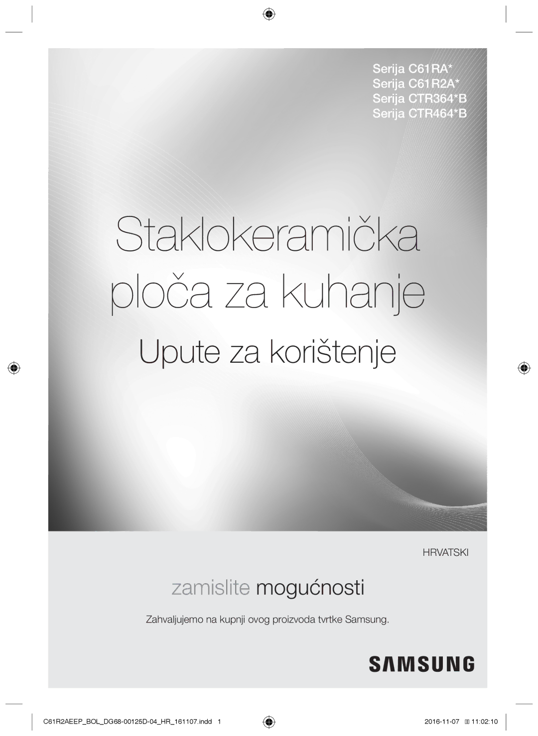 Samsung C61R2AAST/XEH, C61R2AAST/BOL manual Staklokeramička ploča za kuhanje 