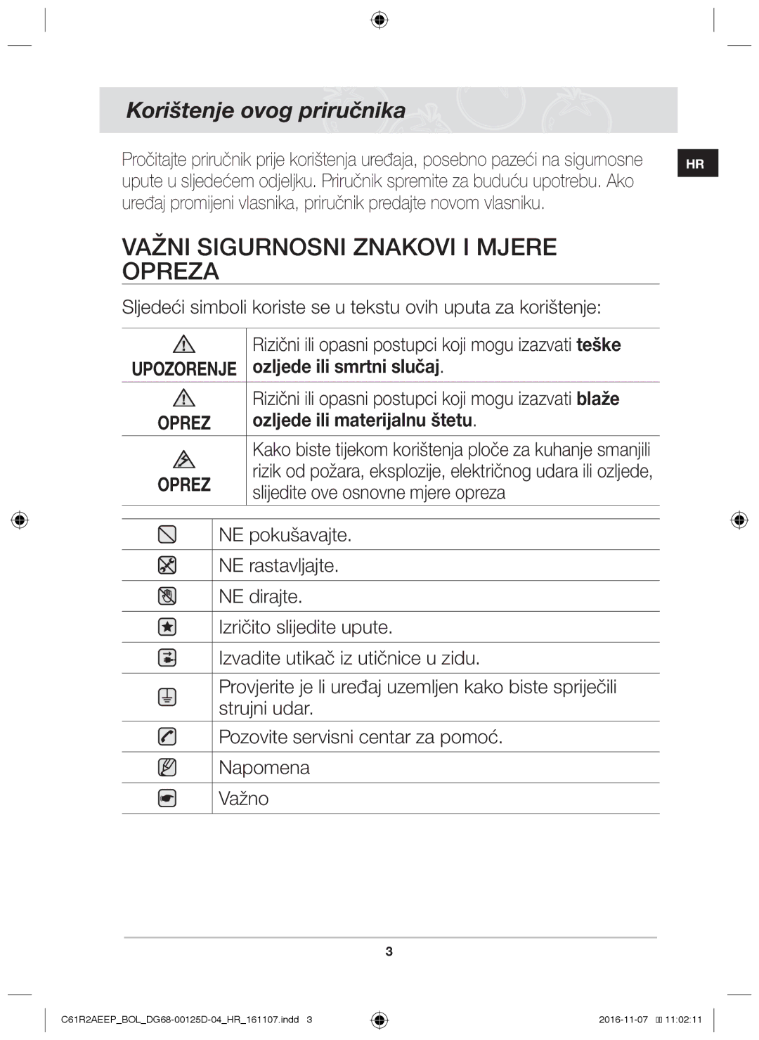 Samsung C61R2AAST/XEH, C61R2AAST/BOL manual Važni sigurnosni znakovi i mjere opreza, Korištenje ovog priručnika 