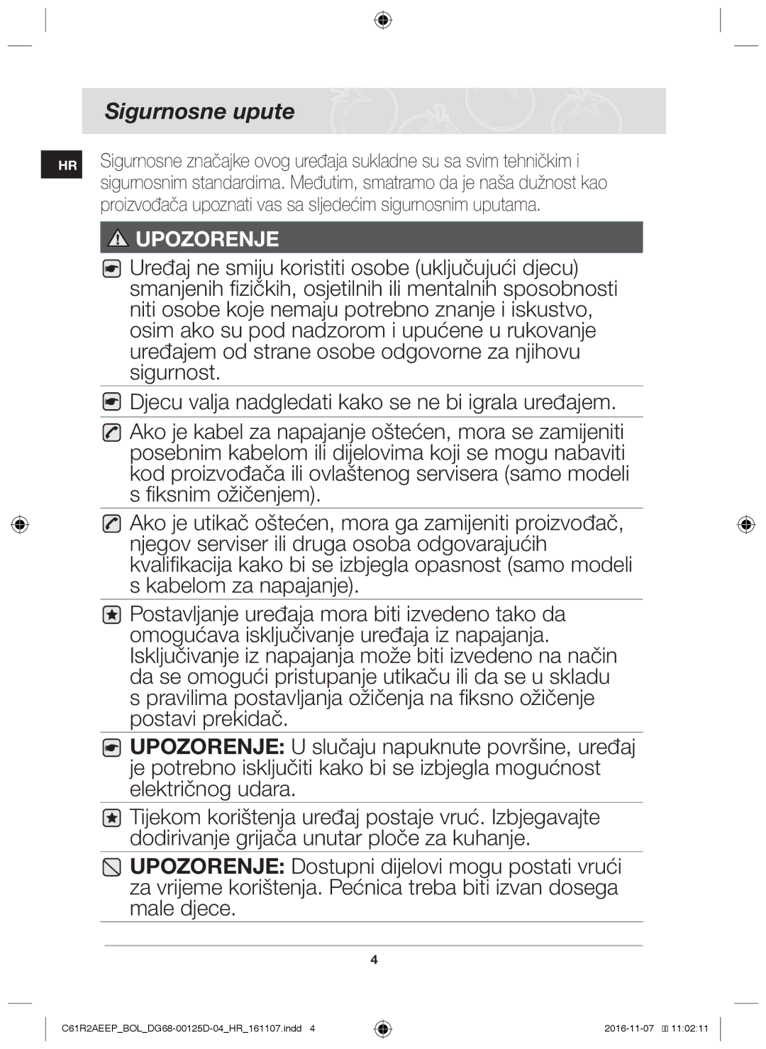 Samsung C61R2AAST/BOL, C61R2AAST/XEH manual Sigurnosne upute 