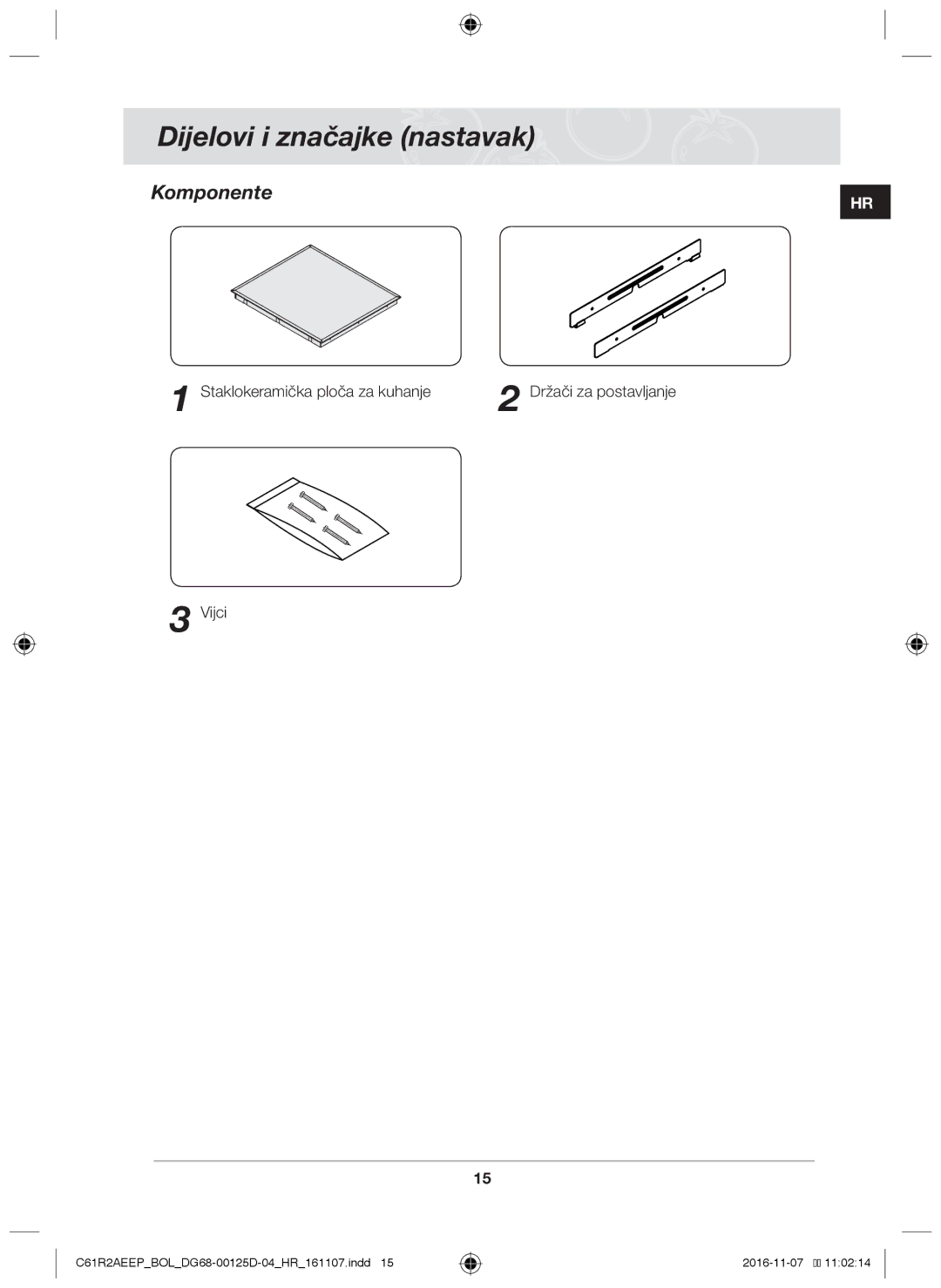 Samsung C61R2AAST/XEH, C61R2AAST/BOL Dijelovi i značajke nastavak, Komponente, Staklokeramička ploča za kuhanje, Vijci 