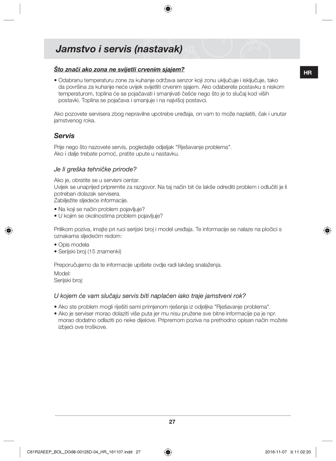 Samsung C61R2AAST/XEH, C61R2AAST/BOL manual Jamstvo i servis nastavak, Servis, Je li greška tehničke prirode? 