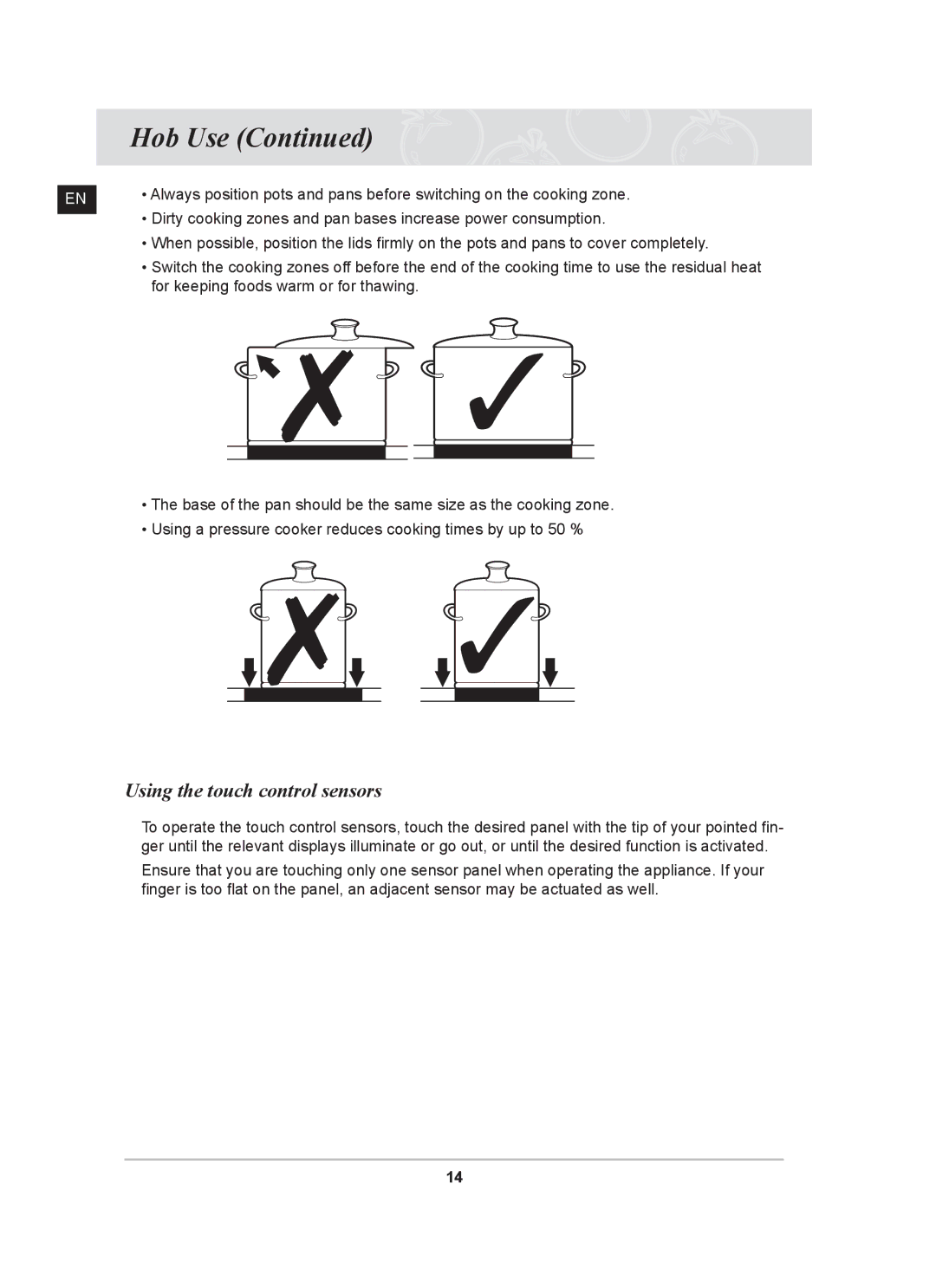 Samsung C61R2AAST/BOL, C61R2AAST/XEH manual Using the touch control sensors 