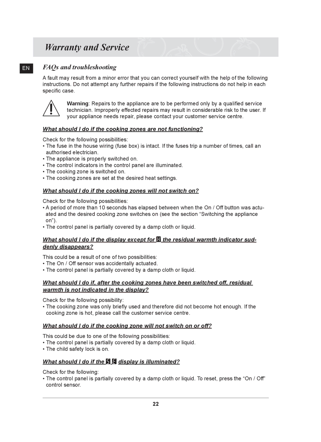 Samsung C61R2AAST/BOL, C61R2AAST/XEH manual Warranty and Service, EN FAQs and troubleshooting 