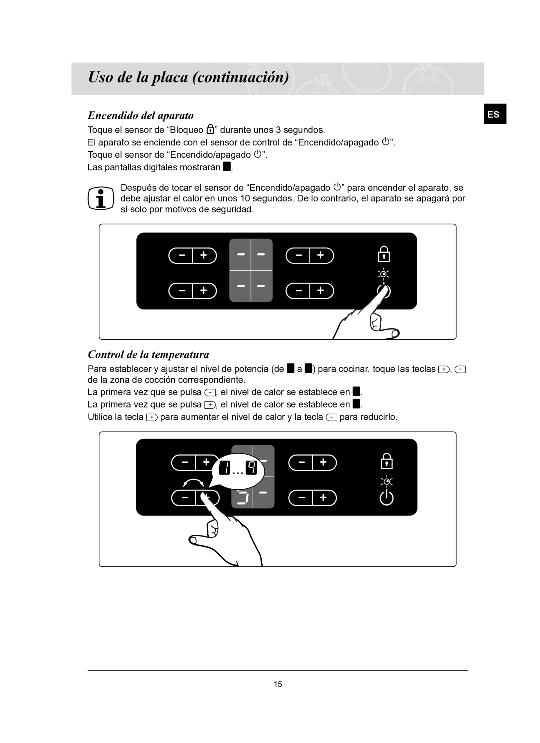 Samsung C61R2AAST/XEC manual Encendido del aparato, Control de la temperatura 