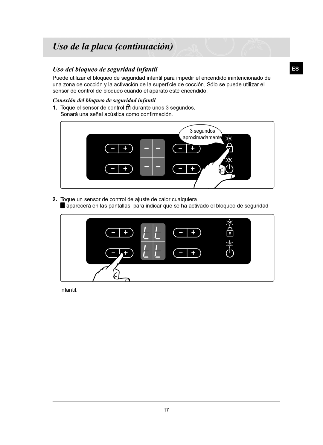 Samsung C61R2AAST/XEC manual Uso del bloqueo de seguridad infantil, Conexión del bloqueo de seguridad infantil 