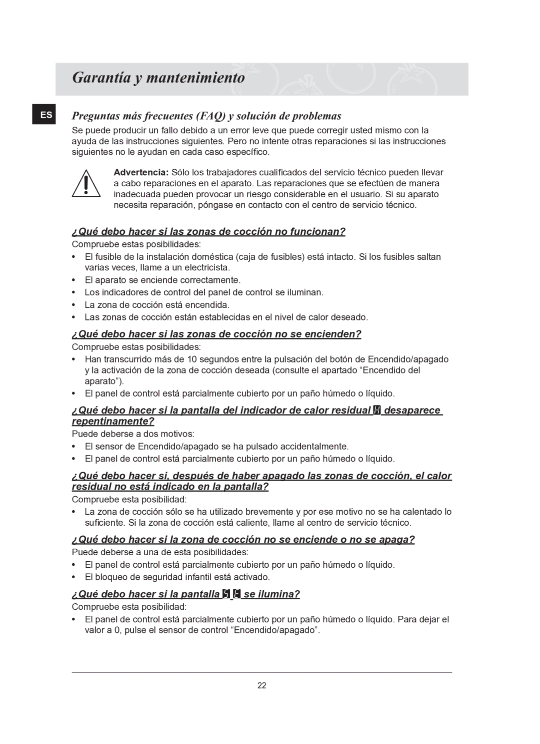 Samsung C61R2AAST/XEC manual Garantía y mantenimiento, Preguntas más frecuentes FAQ y solución de problemas 