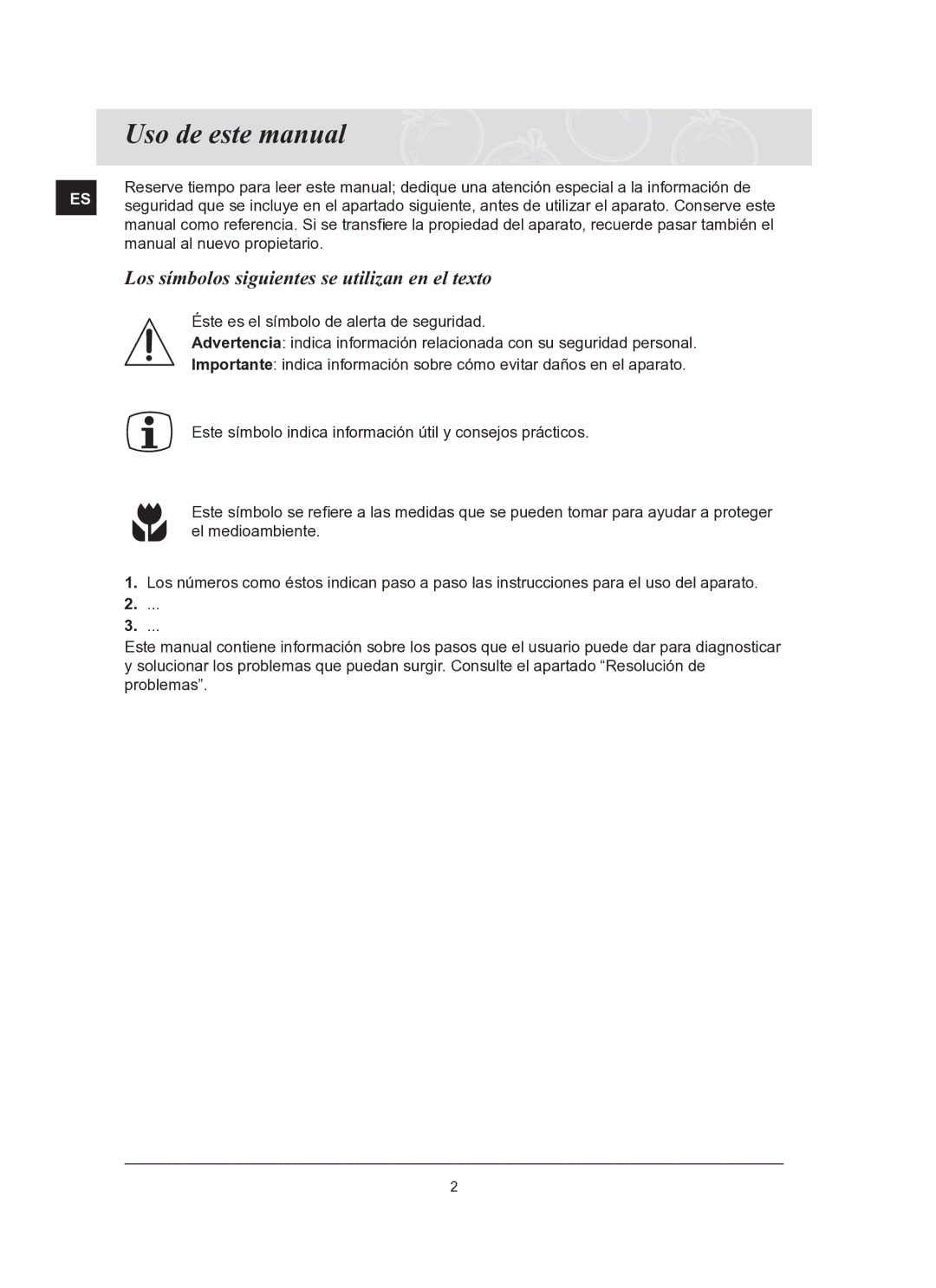 Samsung C61R2AAST/XEC Uso de este manual, Los símbolos siguientes se utilizan en el texto 