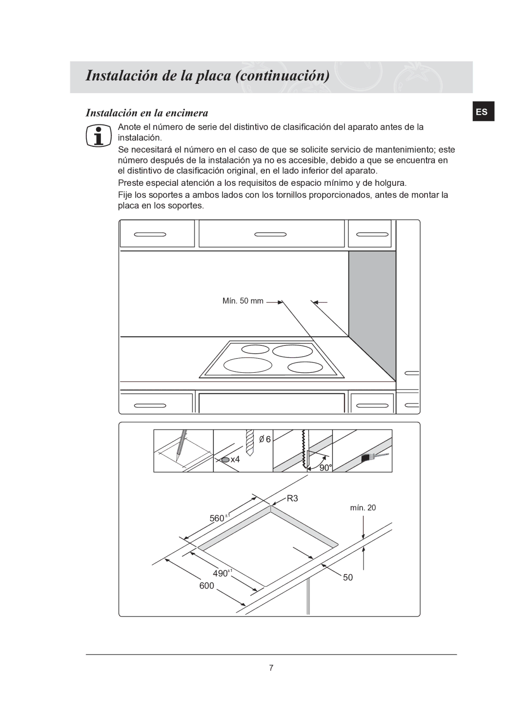 Samsung C61R2AAST/XEC manual Instalación en la encimera 