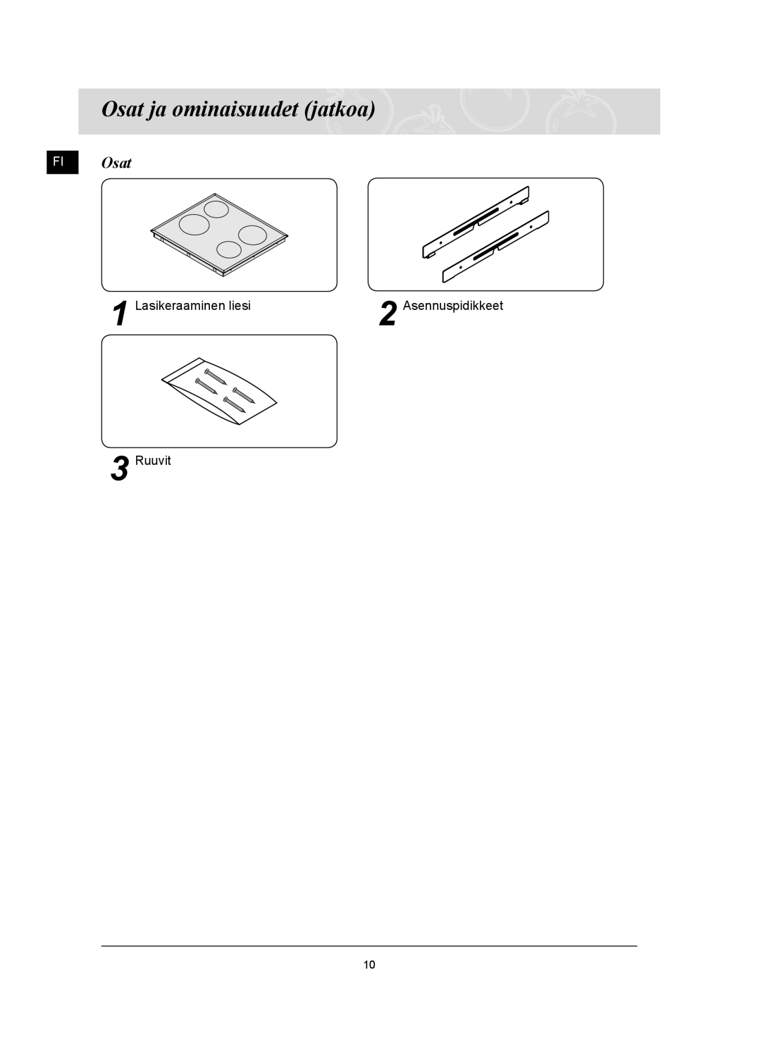 Samsung C61R2AAST/XEE manual Osat ja ominaisuudet jatkoa, FI Osat 