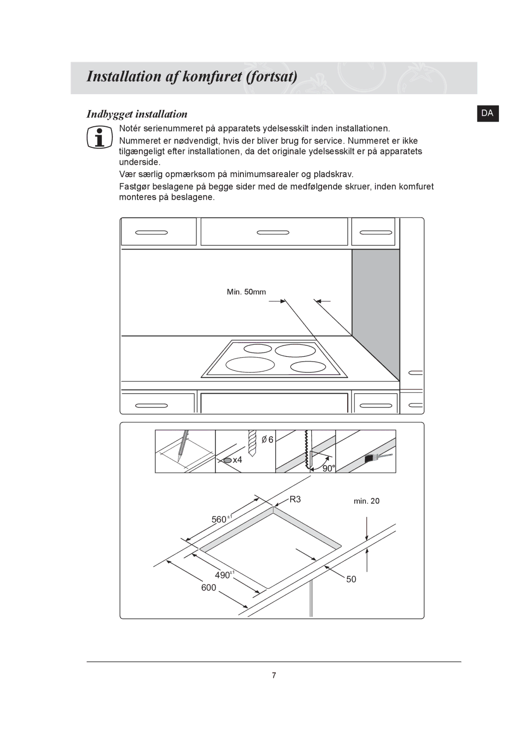 Samsung C61R2AAST/XEE manual Indbygget installation 