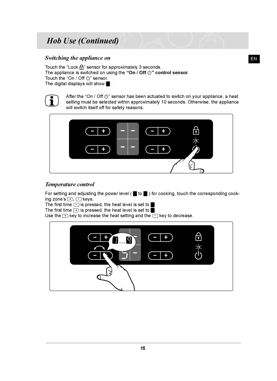 Samsung C61R2AAST/XEE manual Switching the appliance on, Temperature control 