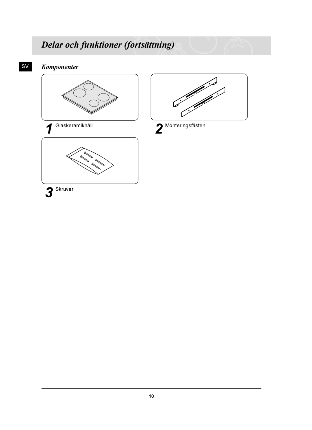 Samsung C61R2AAST/XEE manual Delar och funktioner fortsättning, SV Komponenter 