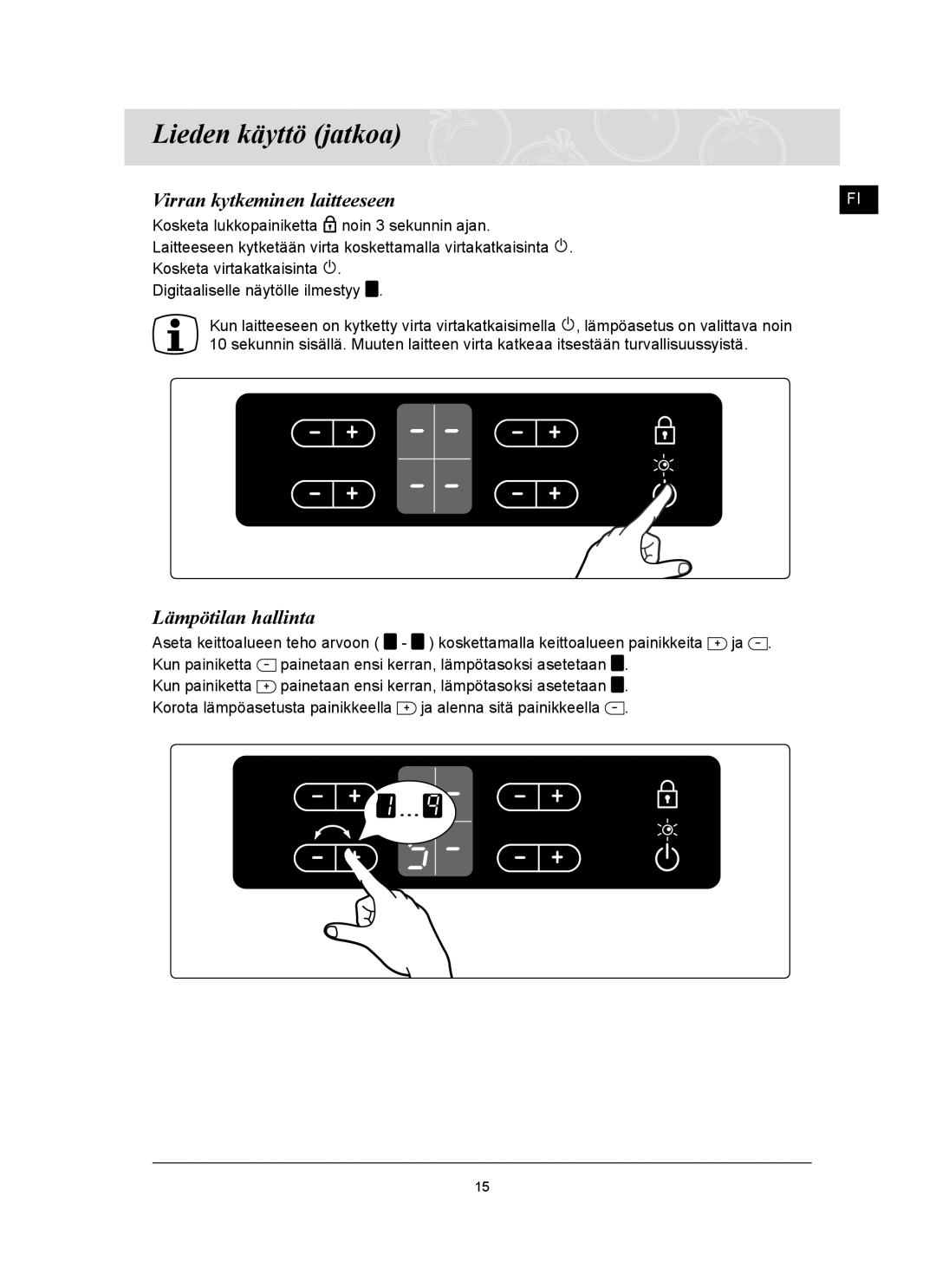 Samsung C61R2AAST/XEE manual Virran kytkeminen laitteeseen, Lämpötilan hallinta 