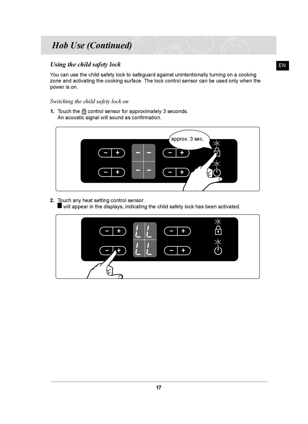 Samsung C61R2AAST/XEE manual Using the child safety lock, Switching the child safety lock on 