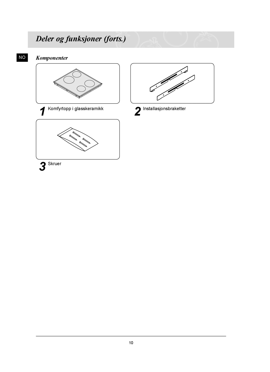 Samsung C61R2AAST/XEE manual Deler og funksjoner forts, No Komponenter 