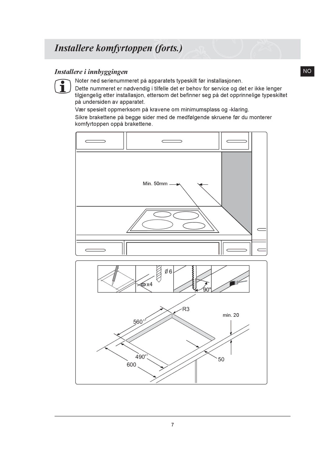 Samsung C61R2AAST/XEE manual Installere i innbyggingen 