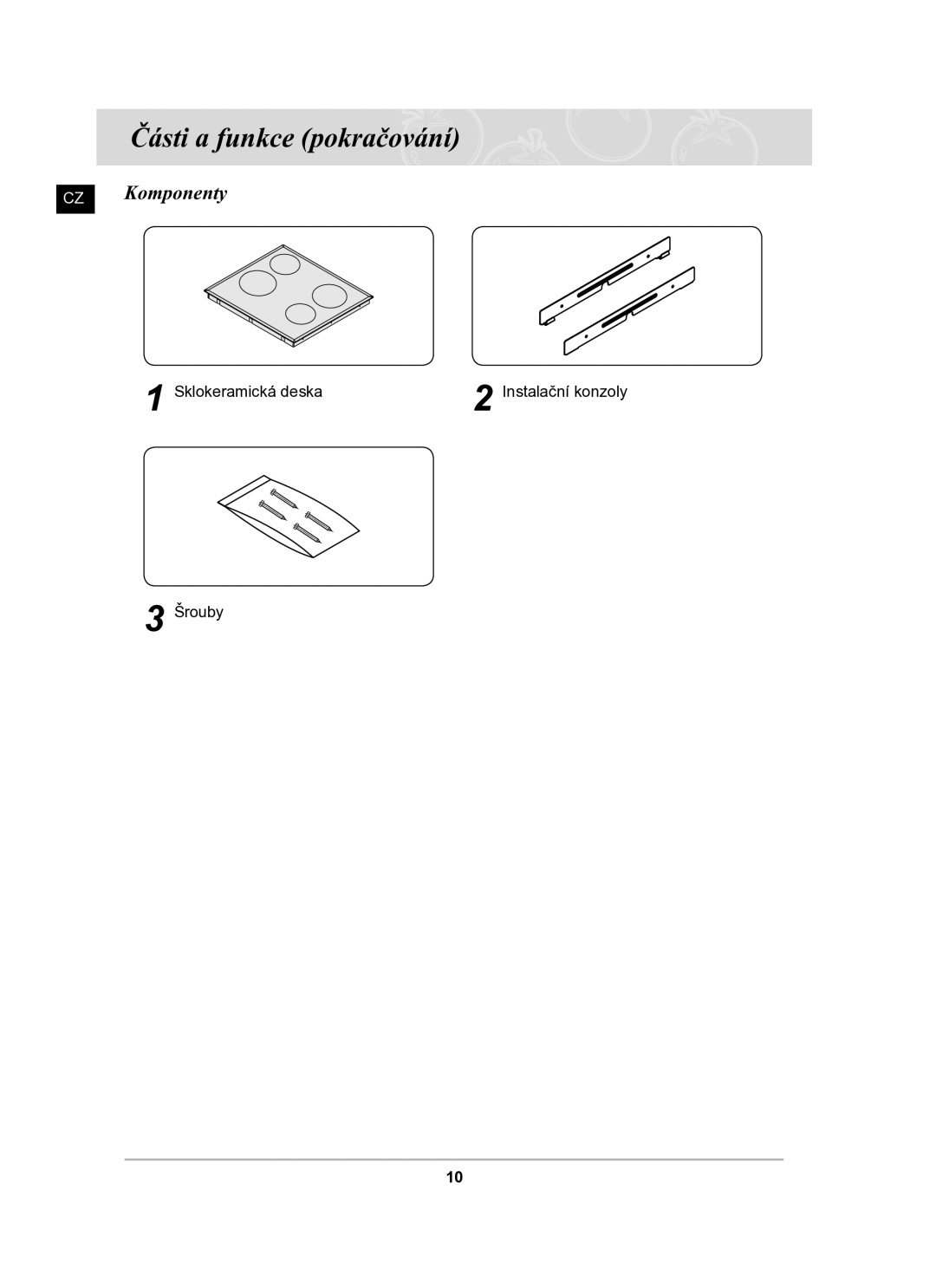 Samsung C61R2AAST/XEH manual Části a funkce pokračování, CZ Komponenty 