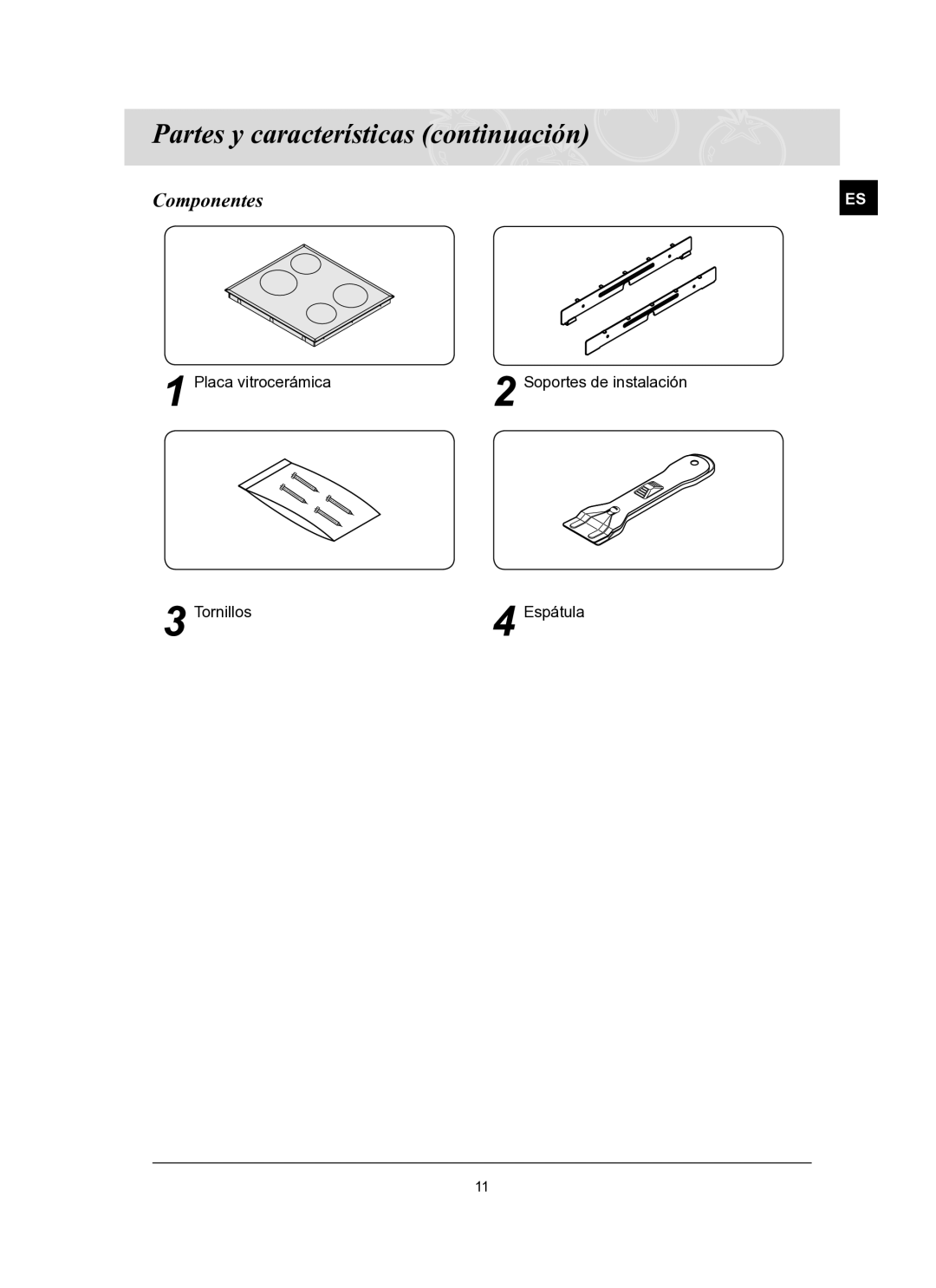 Samsung C61R2ACN/XEC manual Partes y características continuación, Componentes 