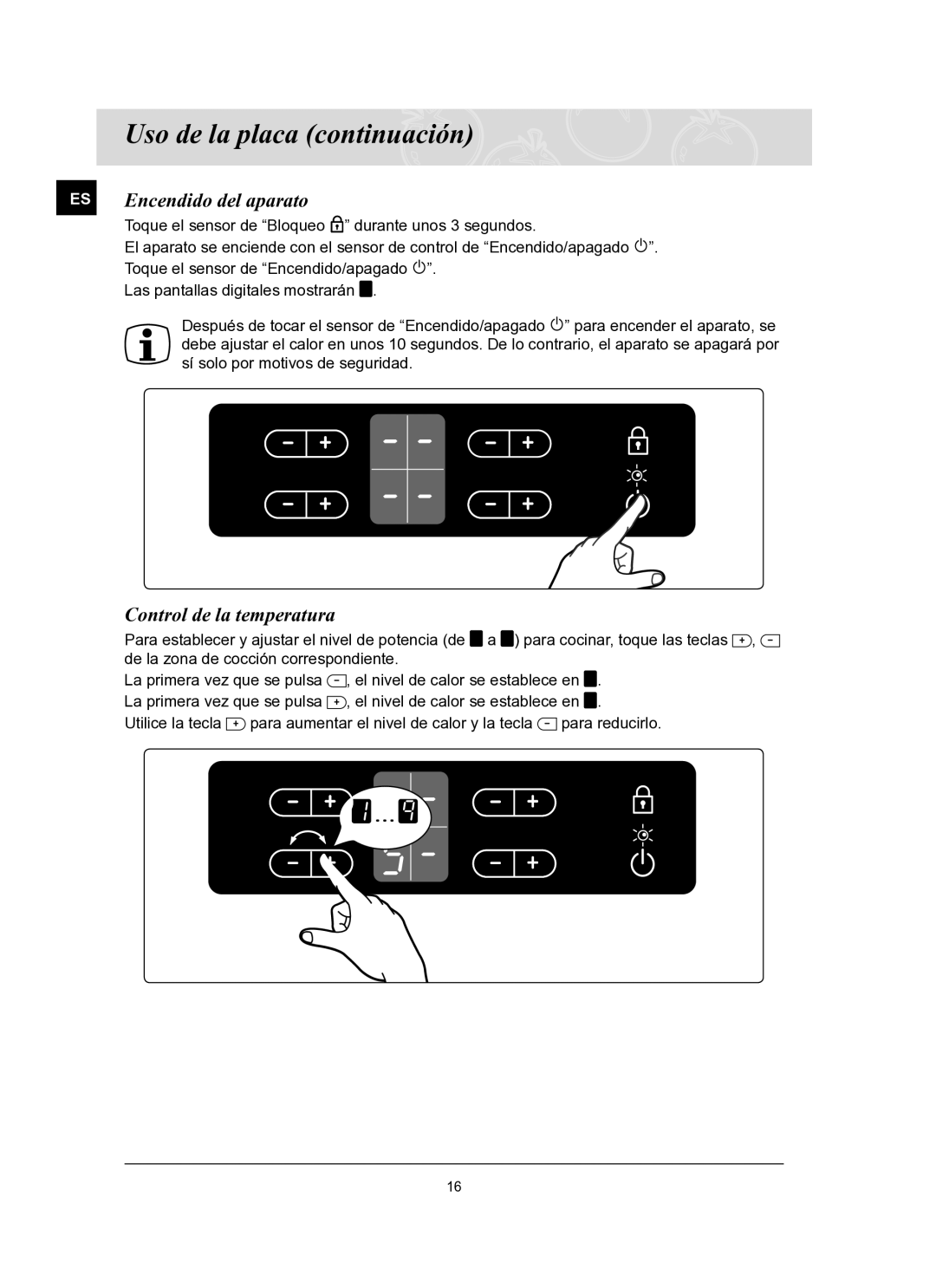 Samsung C61R2ACN/XEC manual ES Encendido del aparato, Control de la temperatura 