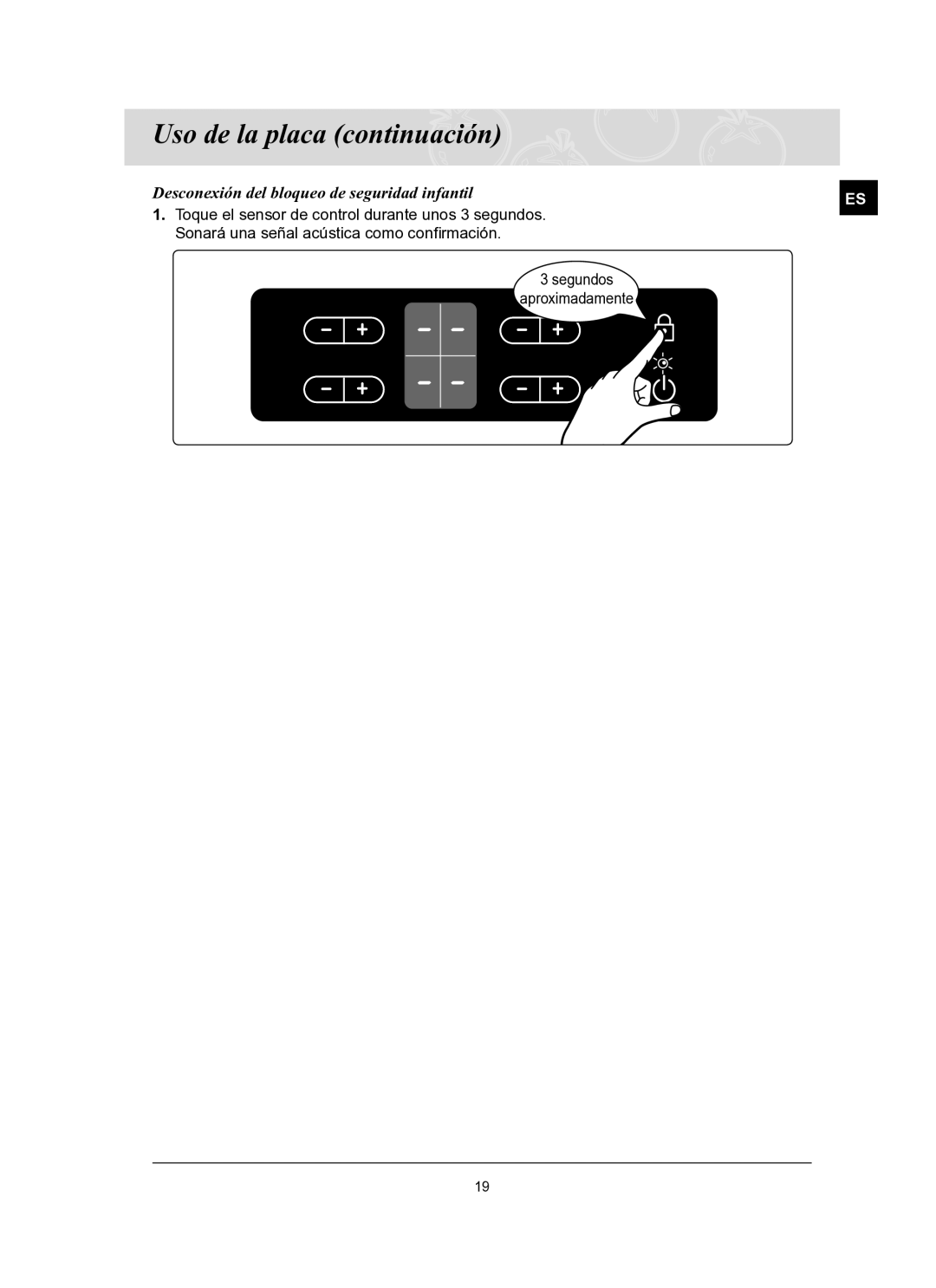 Samsung C61R2ACN/XEC manual Toque el sensor de control durante unos 3 segundos 