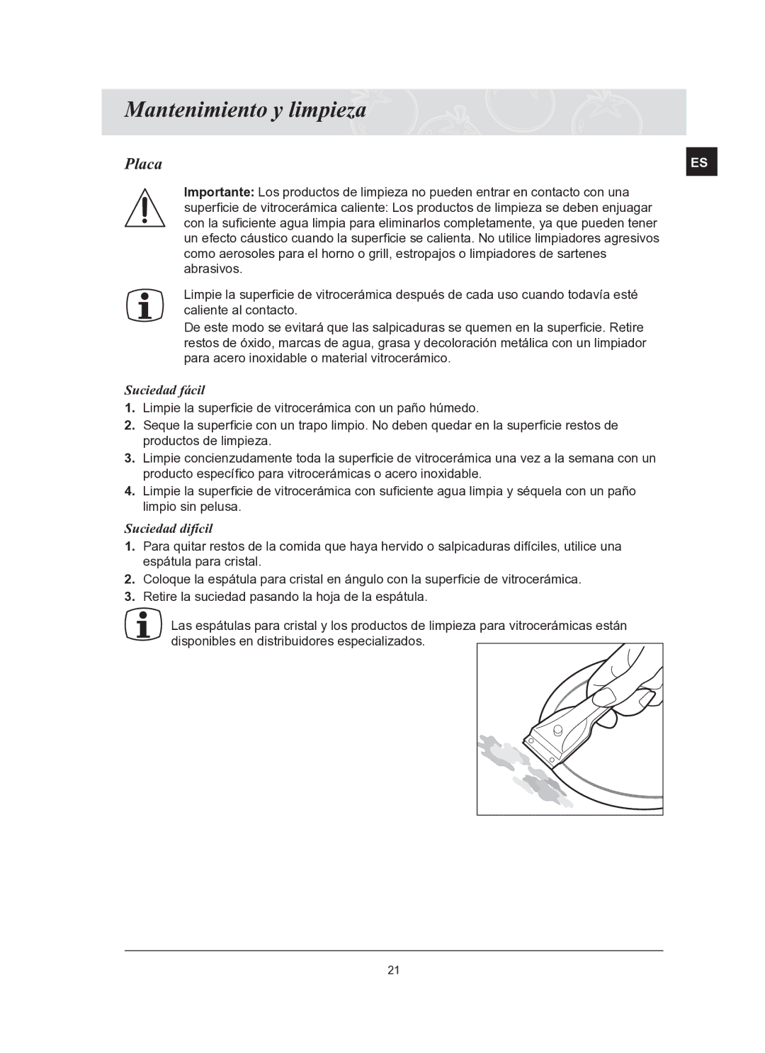 Samsung C61R2ACN/XEC manual Mantenimiento y limpieza, Placa 