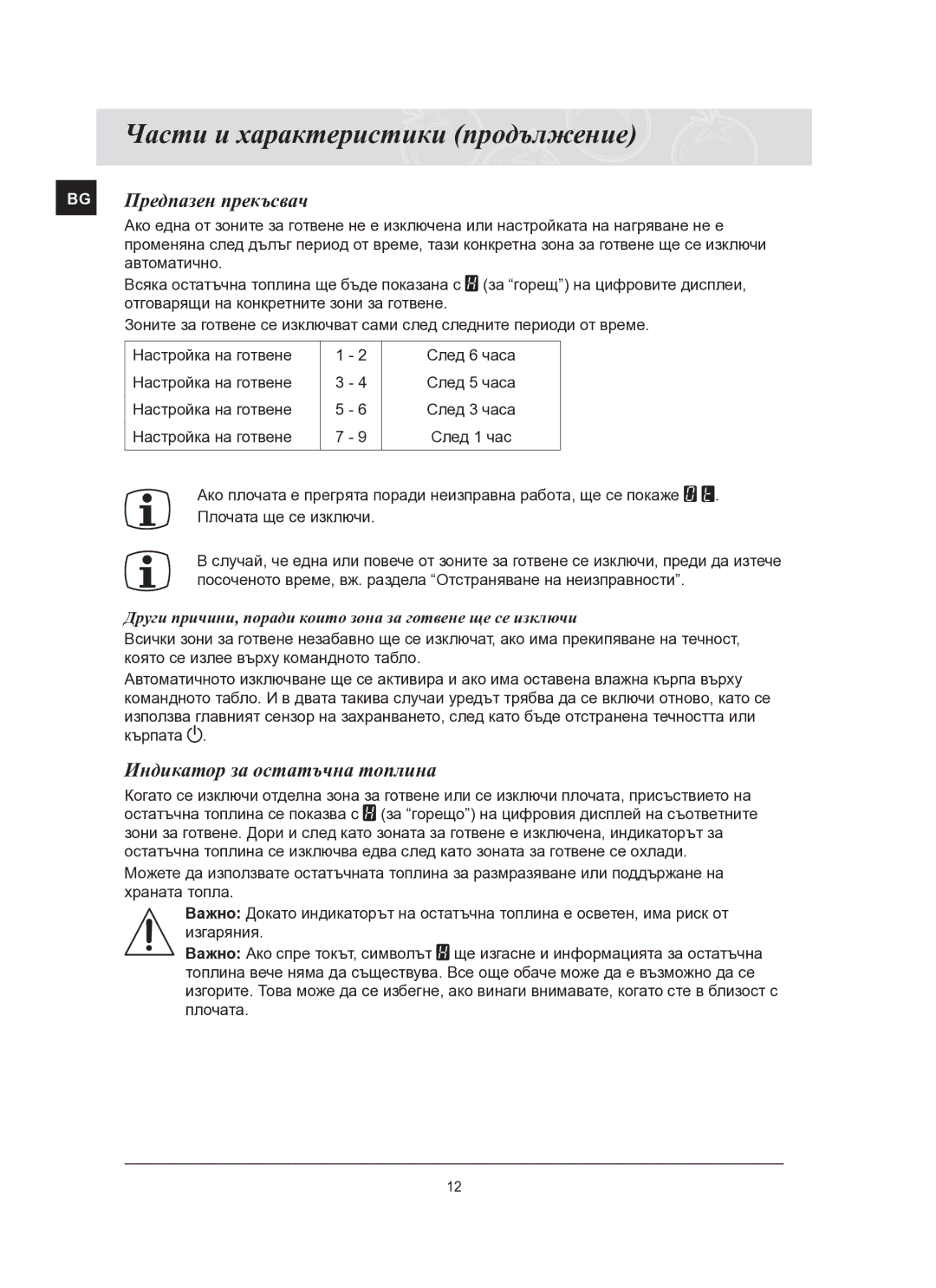 Samsung C61R2AEE/BOL manual BG Предпазен прекъсвач, Индикатор за остатъчна топлина 