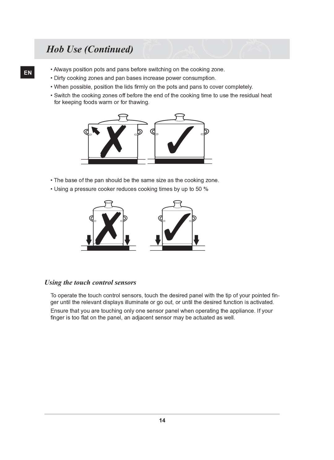 Samsung C61R2AEE/BOL manual Using the touch control sensors 