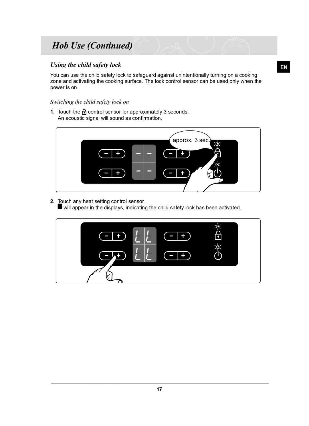 Samsung C61R2AEE/BOL manual Using the child safety lock, Switching the child safety lock on 