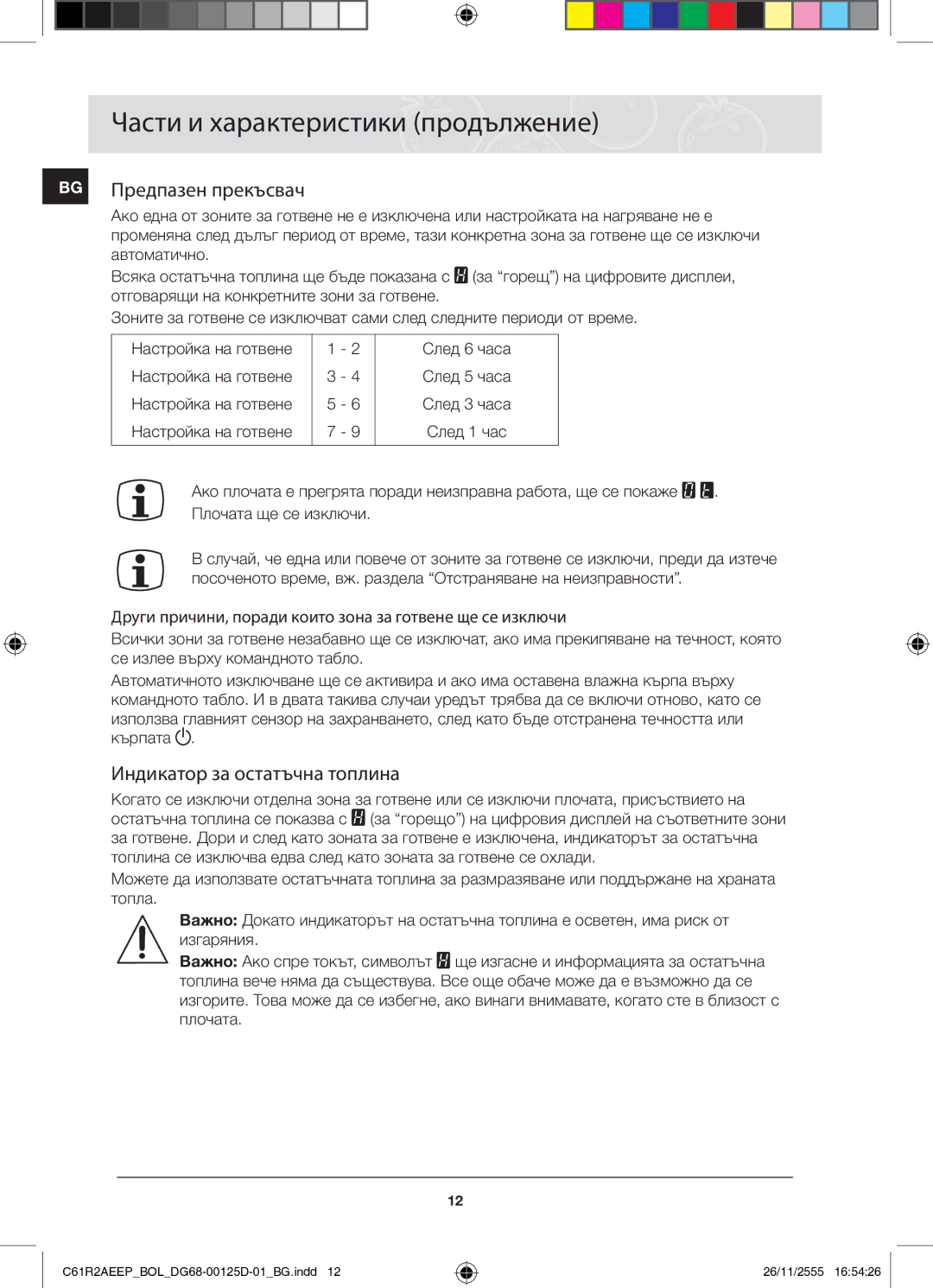 Samsung C61R2AEEP/XEH manual BG Предпазен прекъсвач, Индикатор за остатъчна топлина 