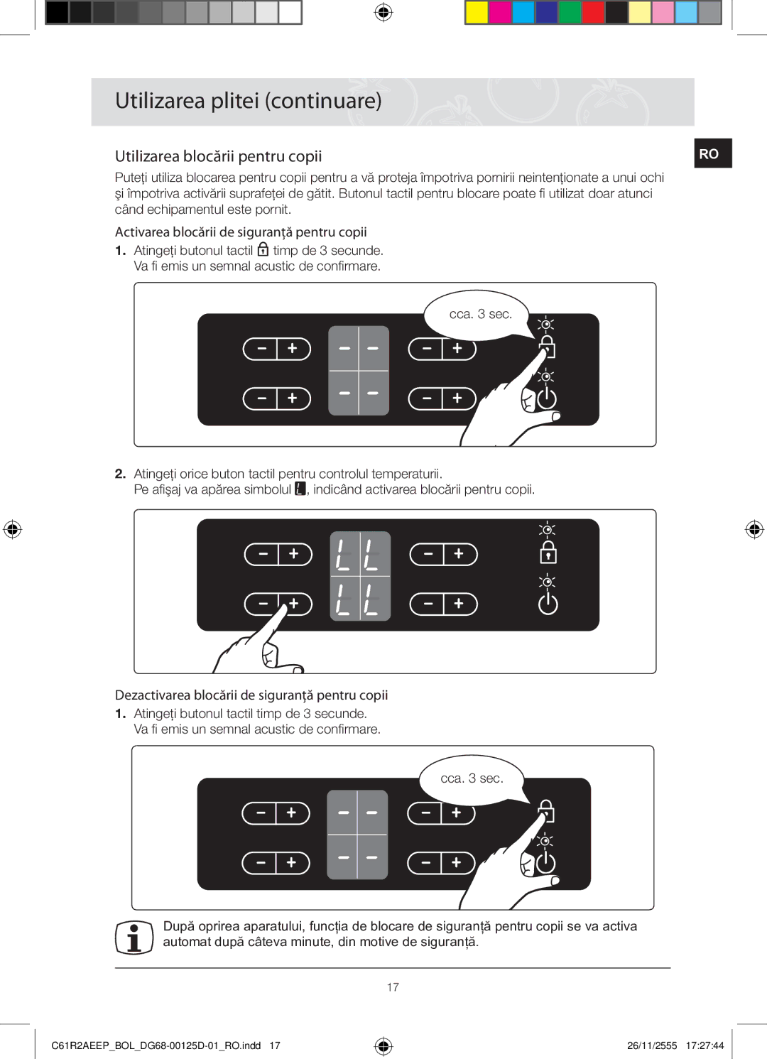 Samsung C61R2AEEP/XEH manual Utilizarea blocării pentru copii 