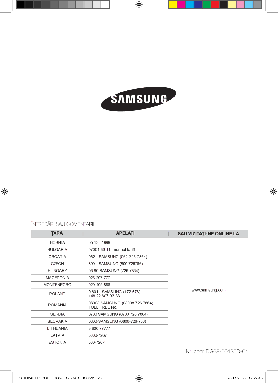 Samsung C61R2AEEP/XEH manual Nr. cod DG68-00125D-01 