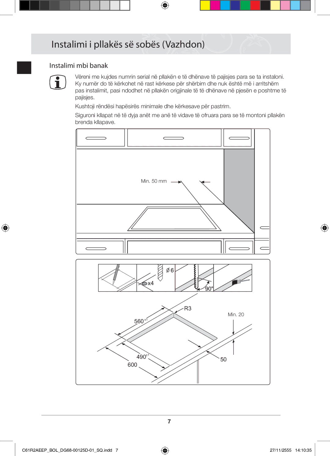 Samsung C61R2AEEP/XEH manual Instalimi mbi banak, 560 +1 490 +1 600 