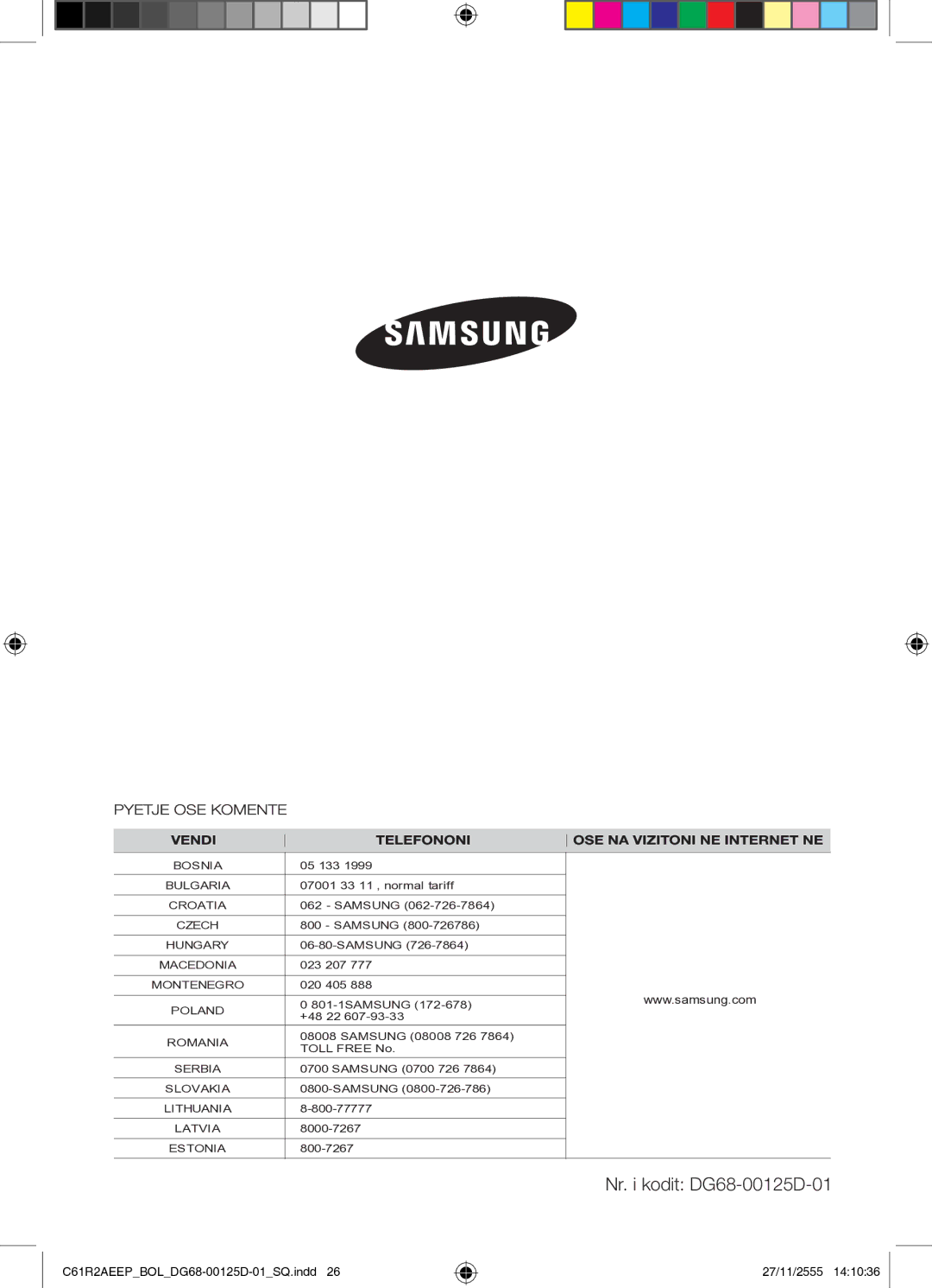 Samsung C61R2AEEP/XEH manual Nr. i kodit DG68-00125D-01 