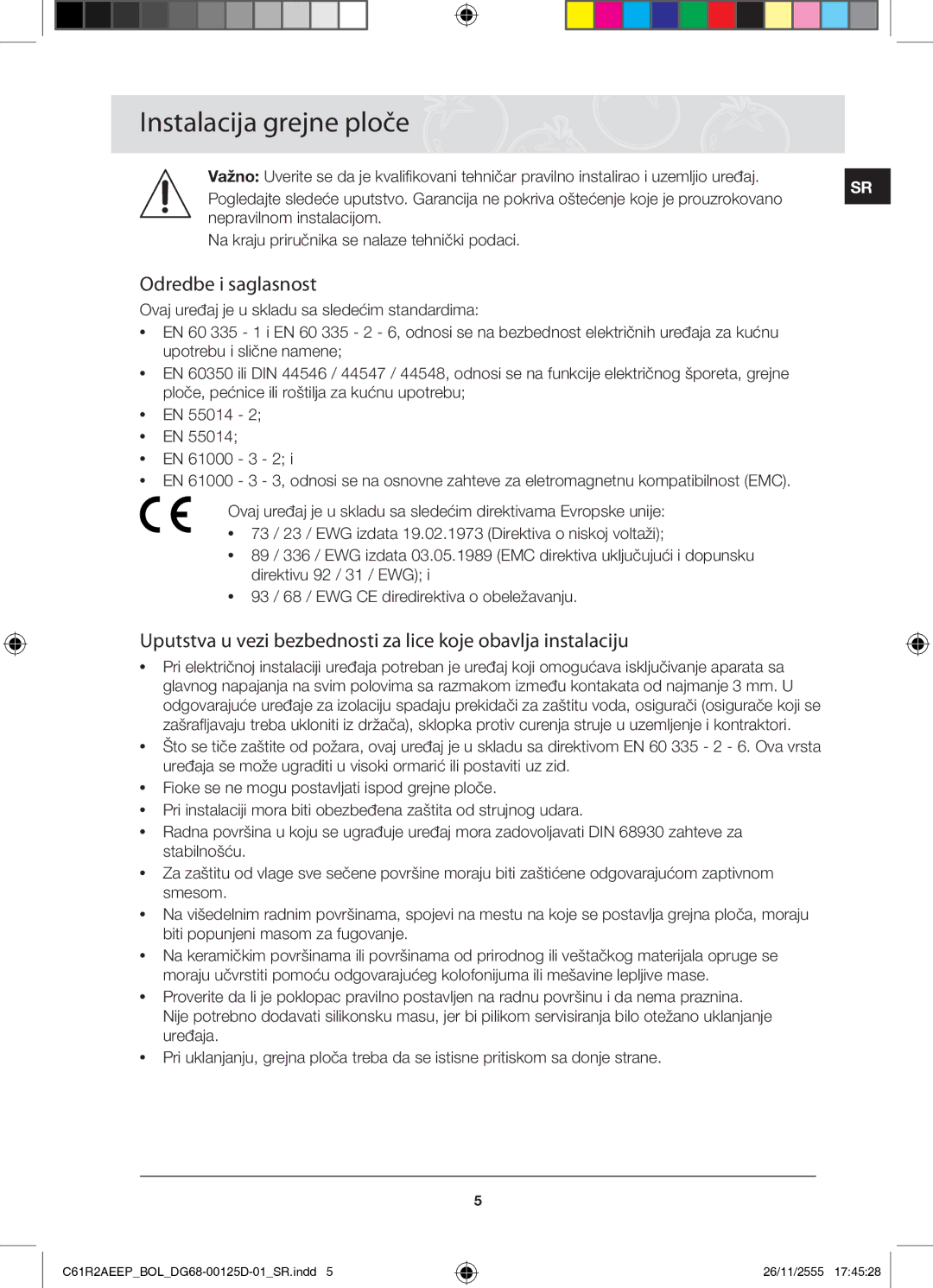 Samsung C61R2AEEP/XEH manual Instalacija grejne ploče, Odredbe i saglasnost 