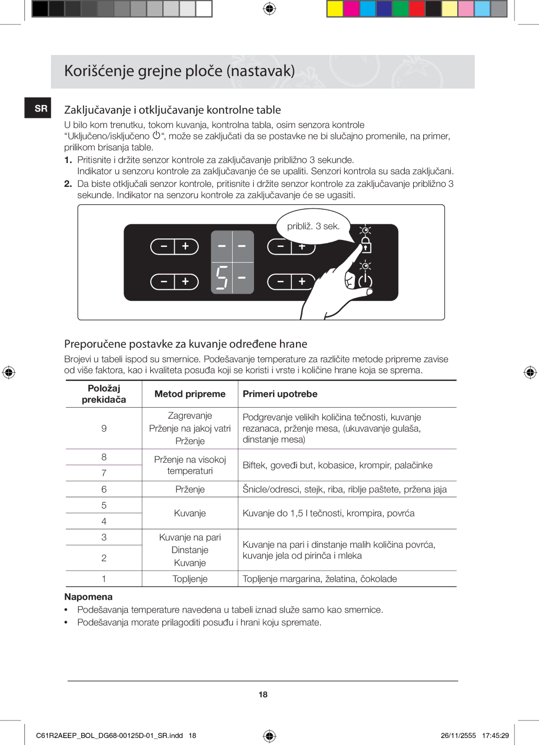 Samsung C61R2AEEP/XEH manual Preporučene postavke za kuvanje određene hrane, Položaj Metod pripreme Primeri upotrebe 