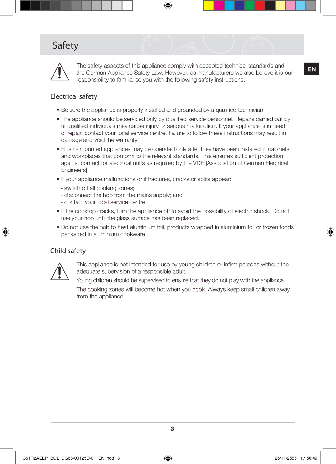 Samsung C61R2AEEP/XEH manual Safety, Electrical safety, Child safety 