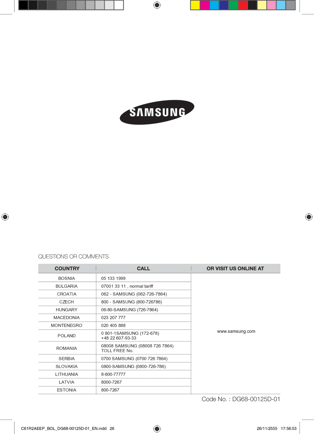 Samsung C61R2AEEP/XEH manual Code No. DG68-00125D-01 