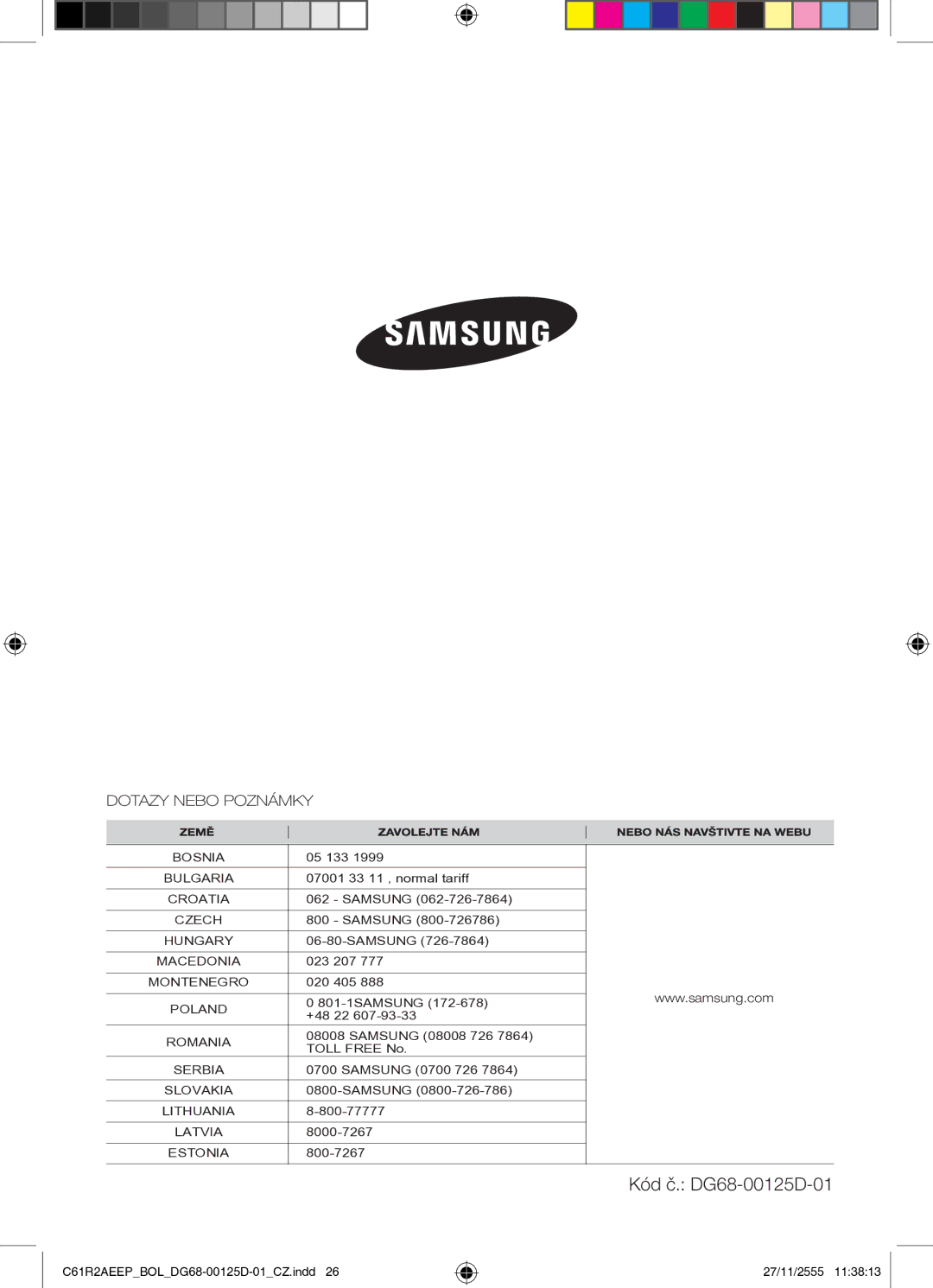 Samsung C61R2AEEP/XEH manual Kód č. DG68-00125D-01 