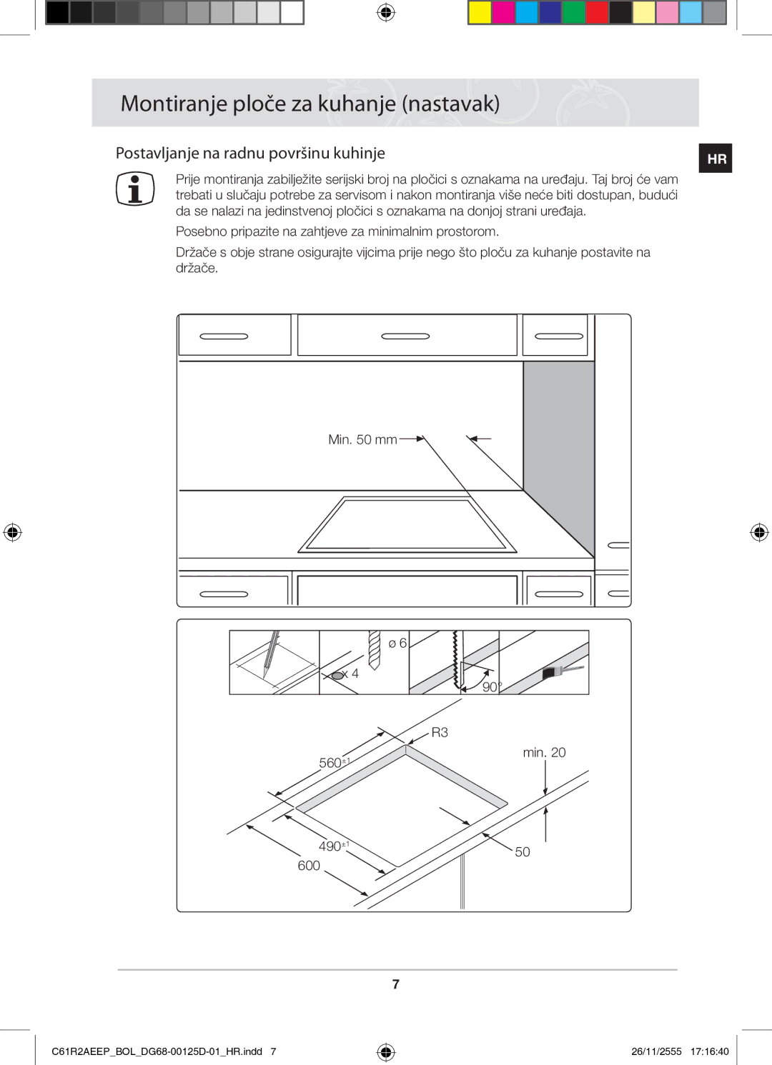 Samsung C61R2AEEP/XEH manual Postavljanje na radnu površinu kuhinje 