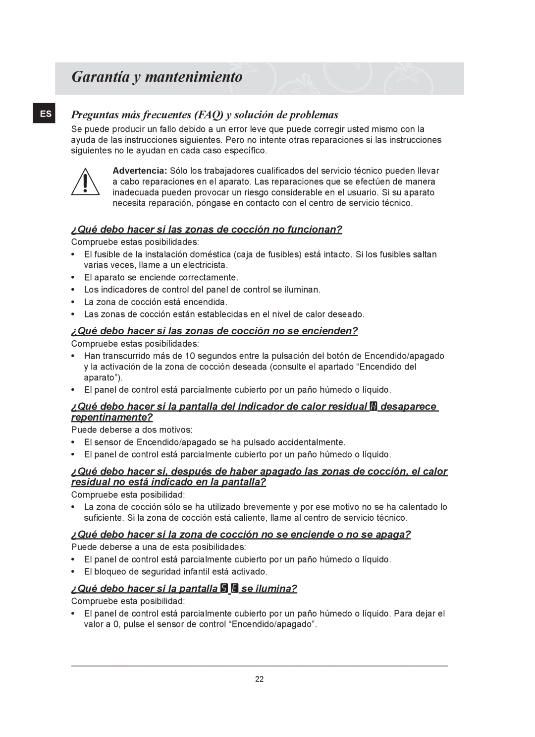 Samsung C61R2AEE/XEC, C61R2AEE/XEU manual Garantía y mantenimiento, Preguntas más frecuentes FAQ y solución de problemas 