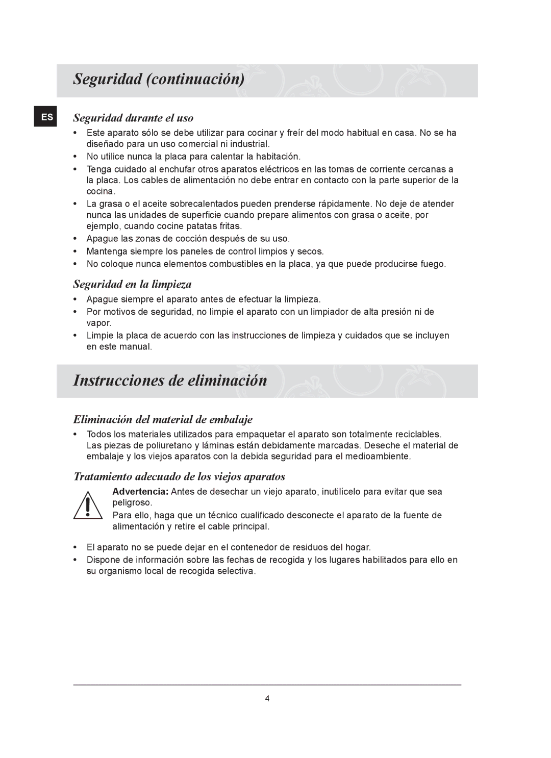 Samsung C61R2AEE/XEC, C61R2AEE/XEU manual Seguridad continuación, Instrucciones de eliminación 