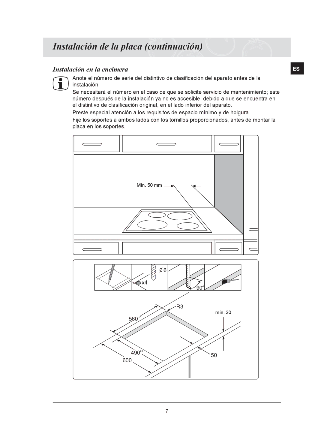 Samsung C61R2AEE/XEU, C61R2AEE/XEC manual Instalación en la encimera 