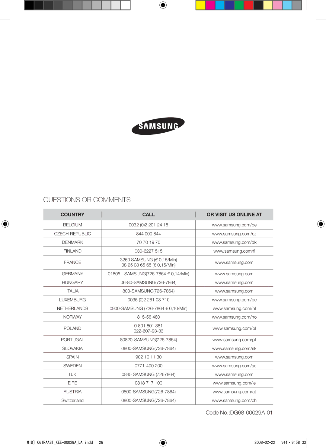 Samsung C61R2AEE/XEE manual Questions or Comments 