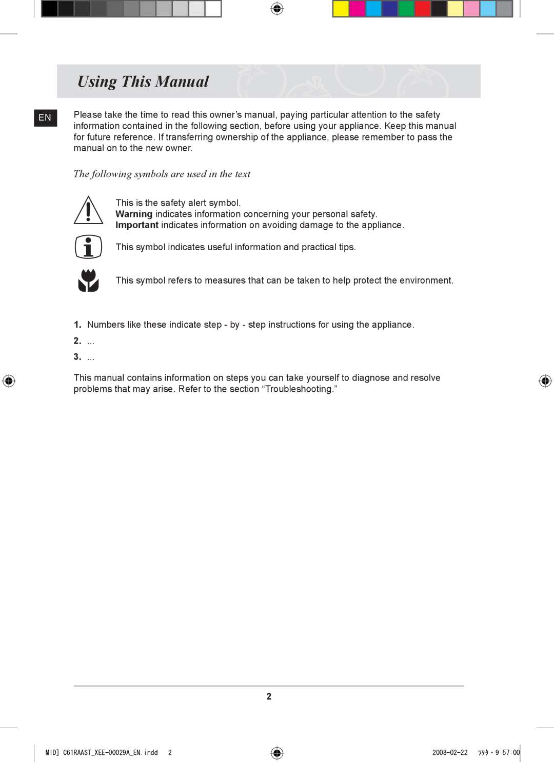 Samsung C61R2AEE/XEE manual Using This Manual, Following symbols are used in the text 