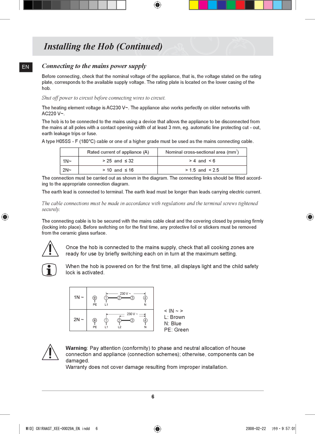 Samsung C61R2AEE/XEE manual EN Connecting to the mains power supply 