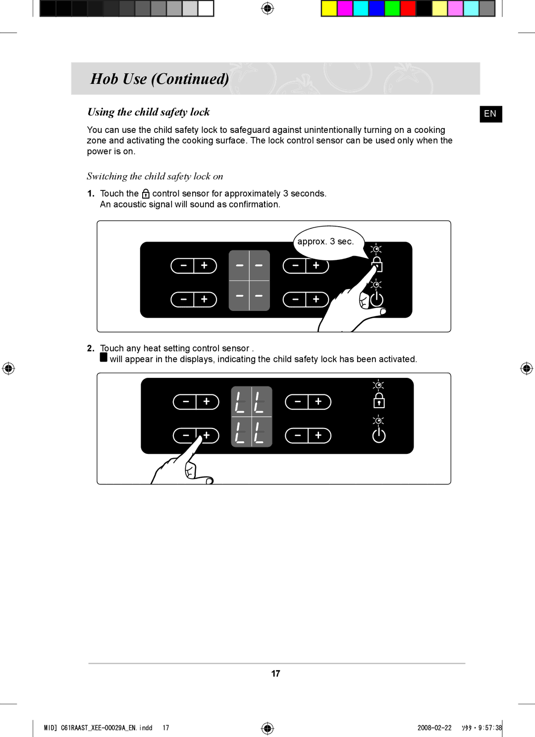 Samsung C61R2AEE/XEE manual Using the child safety lock, Switching the child safety lock on 