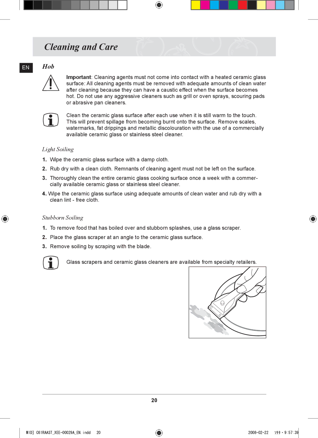 Samsung C61R2AEE/XEE manual Cleaning and Care, EN Hob 