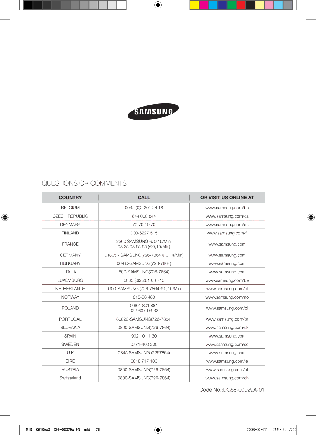 Samsung C61R2AEE/XEE manual Questions or Comments 