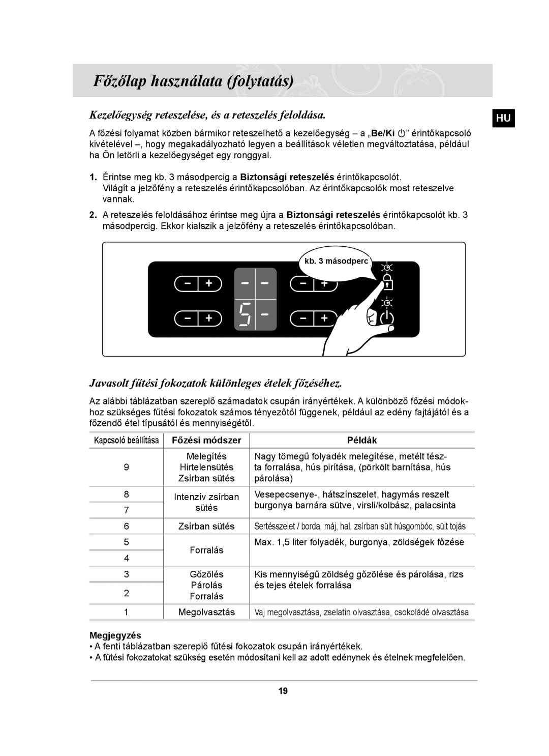 Samsung C61R2AEEP/XEH, C61R2AEE/XEH manual Kezelőegység reteszelése, és a reteszelés feloldása 